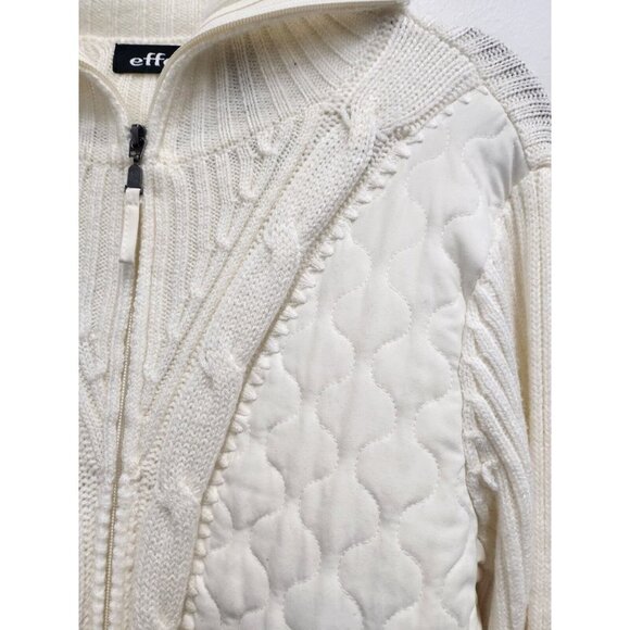 Effeci Womens Sweater Jacket Size Large Ivory Zip Up Front Long Sleeve Quilted - Picture 3 of 8